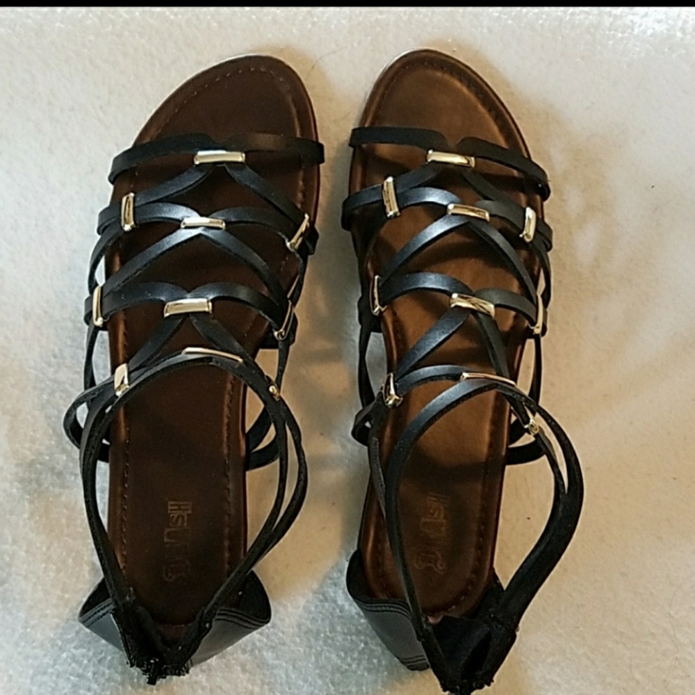 Black gladiator sandals with cute gold accents